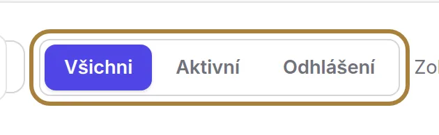 Všichni, aktivní, odhlášení.