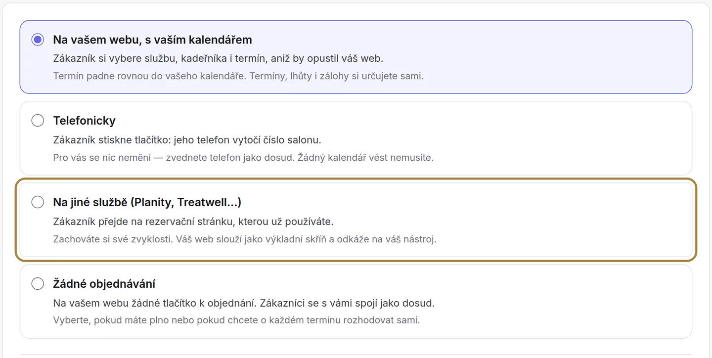 Na jiné službě: váš web odkazuje na váš obvyklý nástroj.