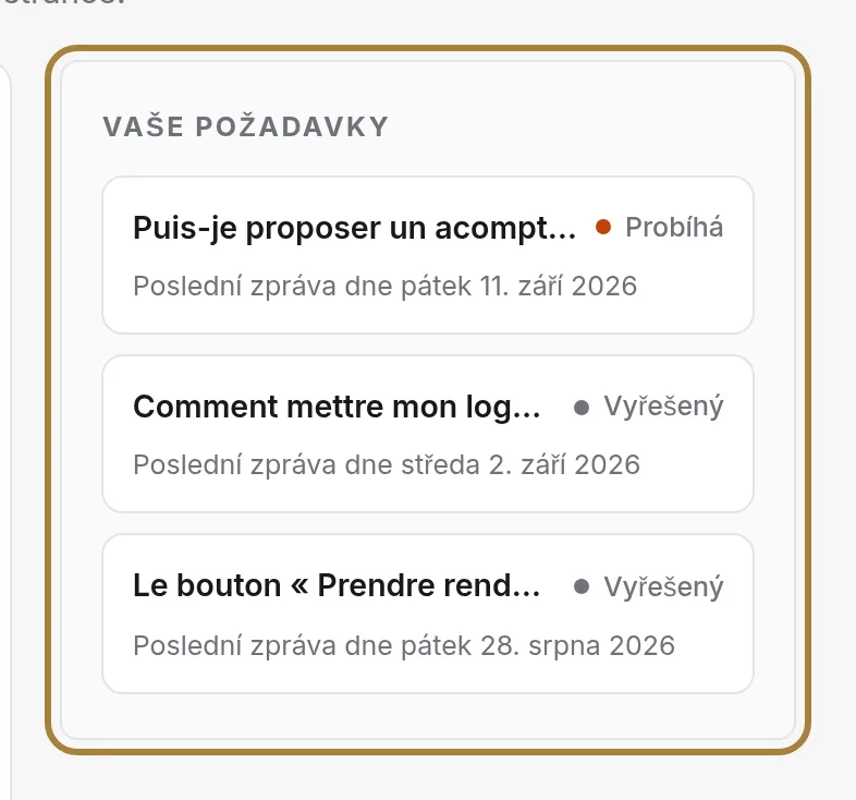 Vaše konverzace, s jejich stavem.