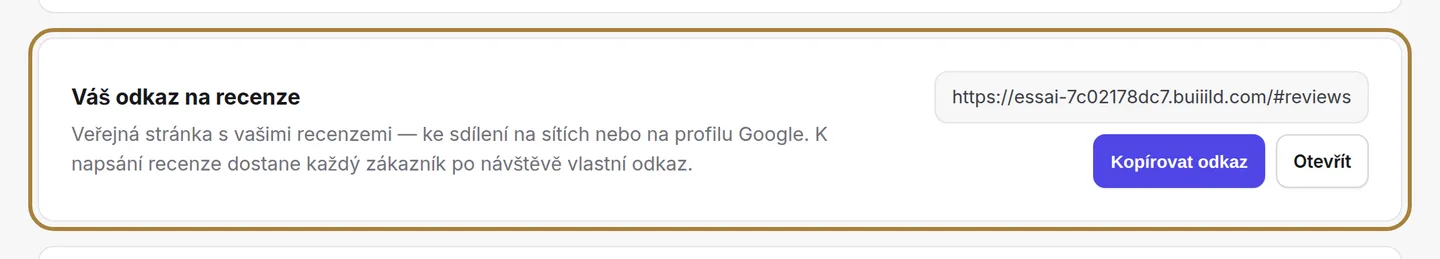 Váš odkaz na recenze, připravený ke zkopírování.