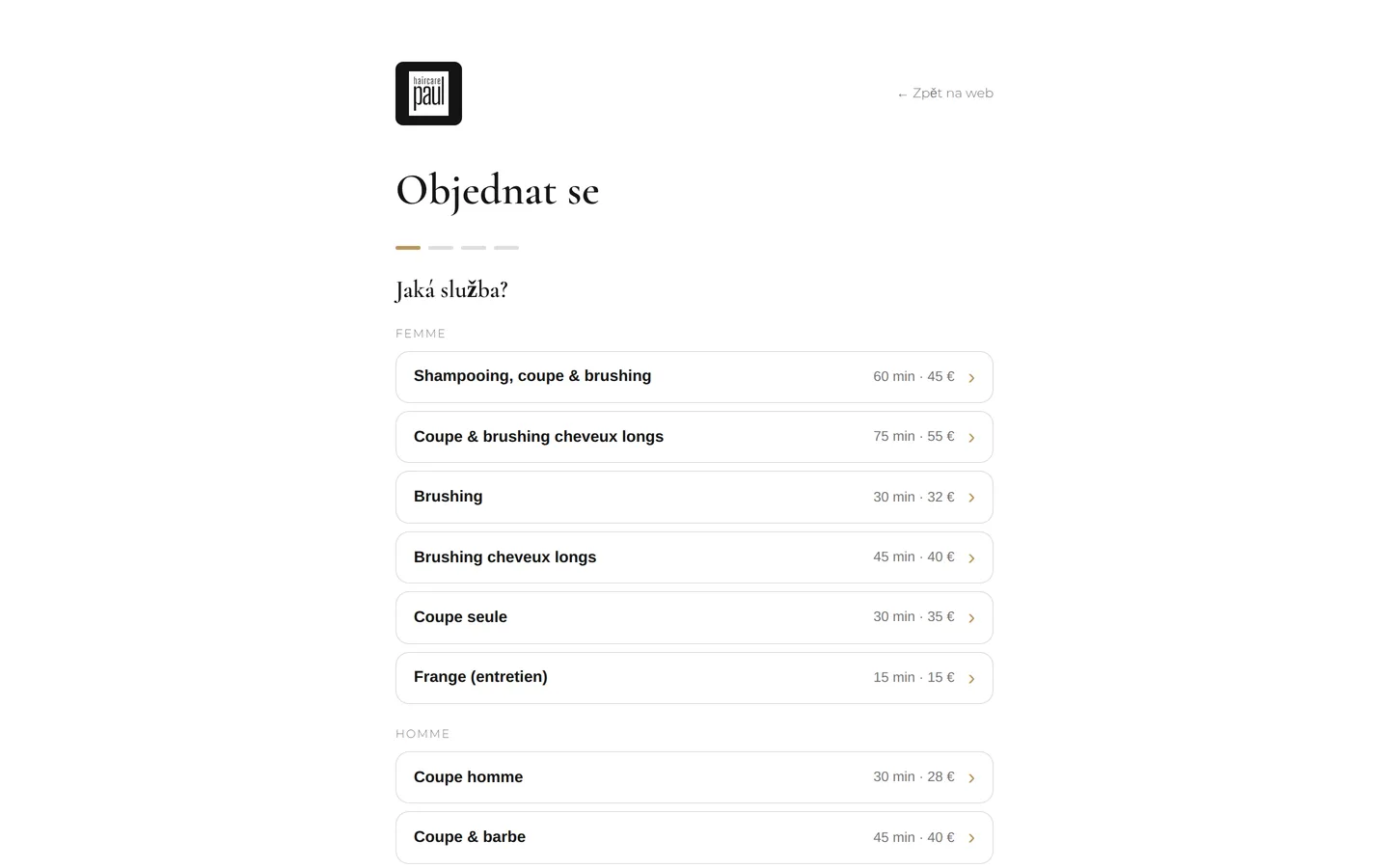 Rezervační stránka vašeho webu, tak jak ji vidí klient.