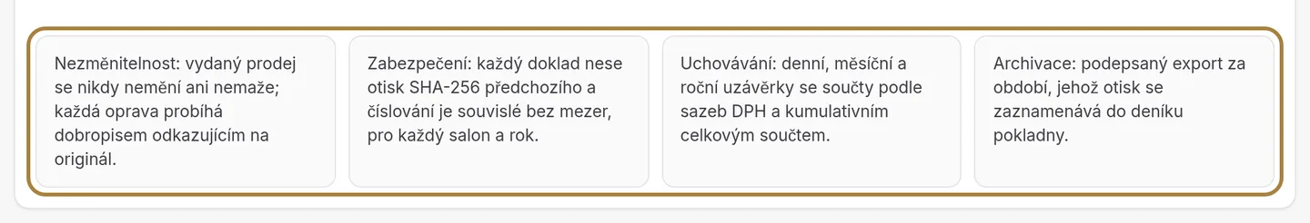 Čtyři povinnosti, zajištěné pokladnou.