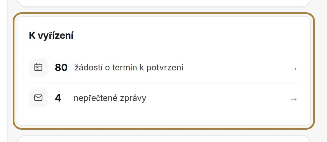 Karta „K vyřízení“, když je něco potřeba vyřídit.