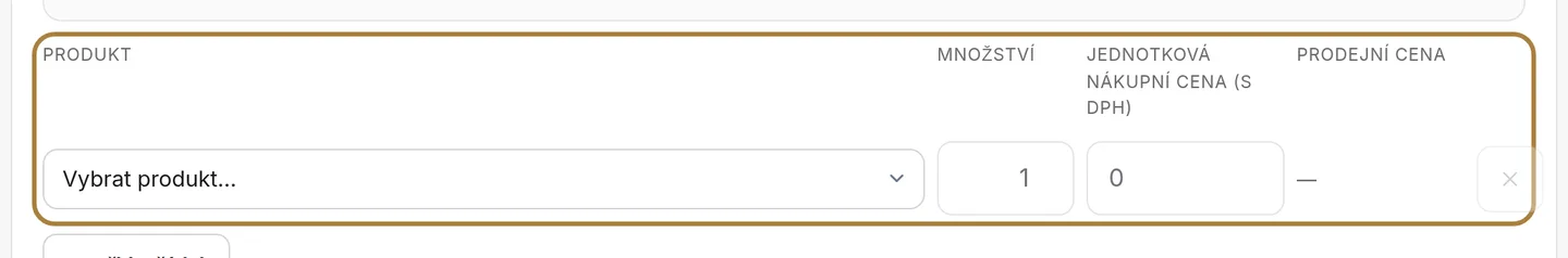 Produkt, množství, nákupní cena.
