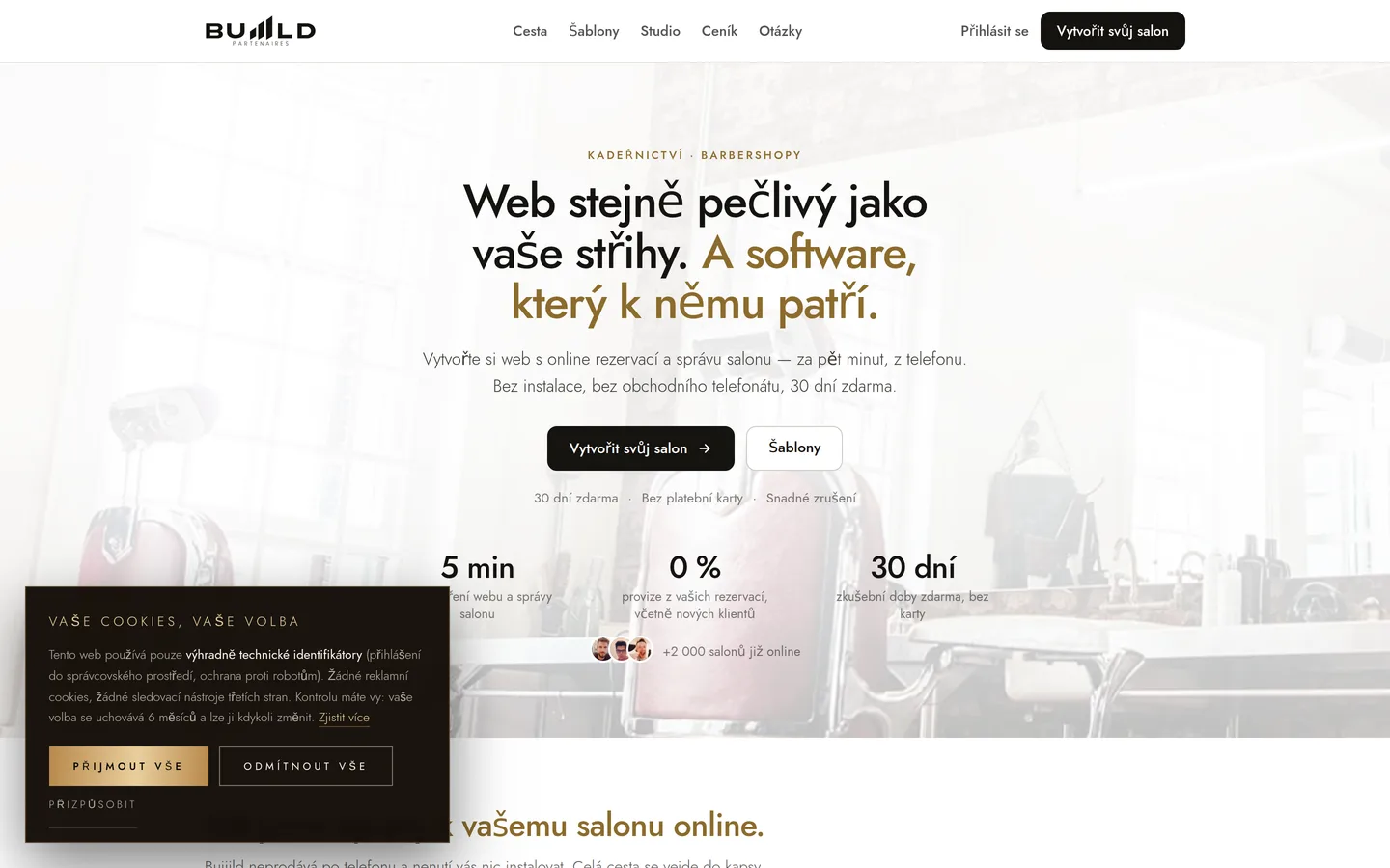 Stránka „Vytvořit můj salon“ na buiiild.com.