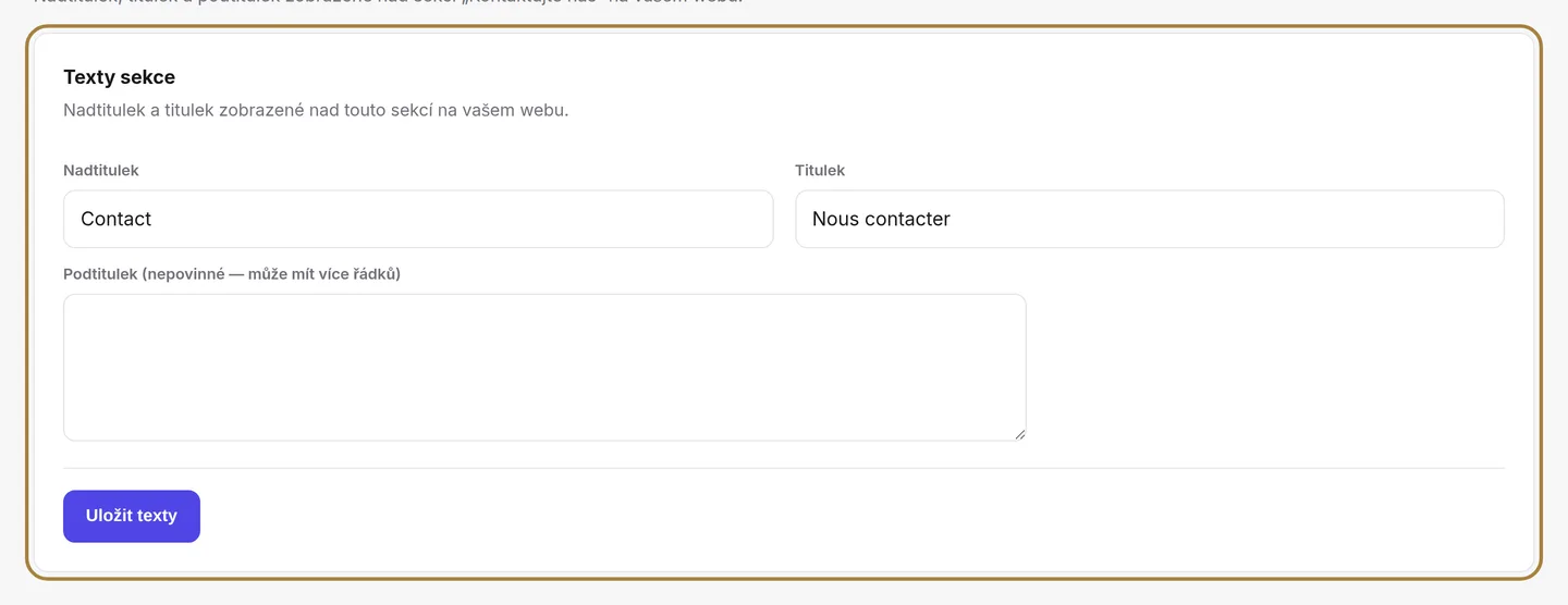 Texty sekce Kontakt.