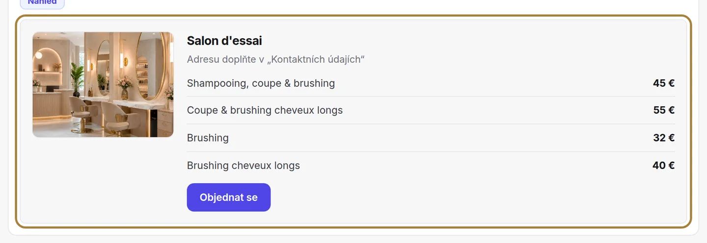 Co vidí veřejnost: fotka, jméno, adresa.