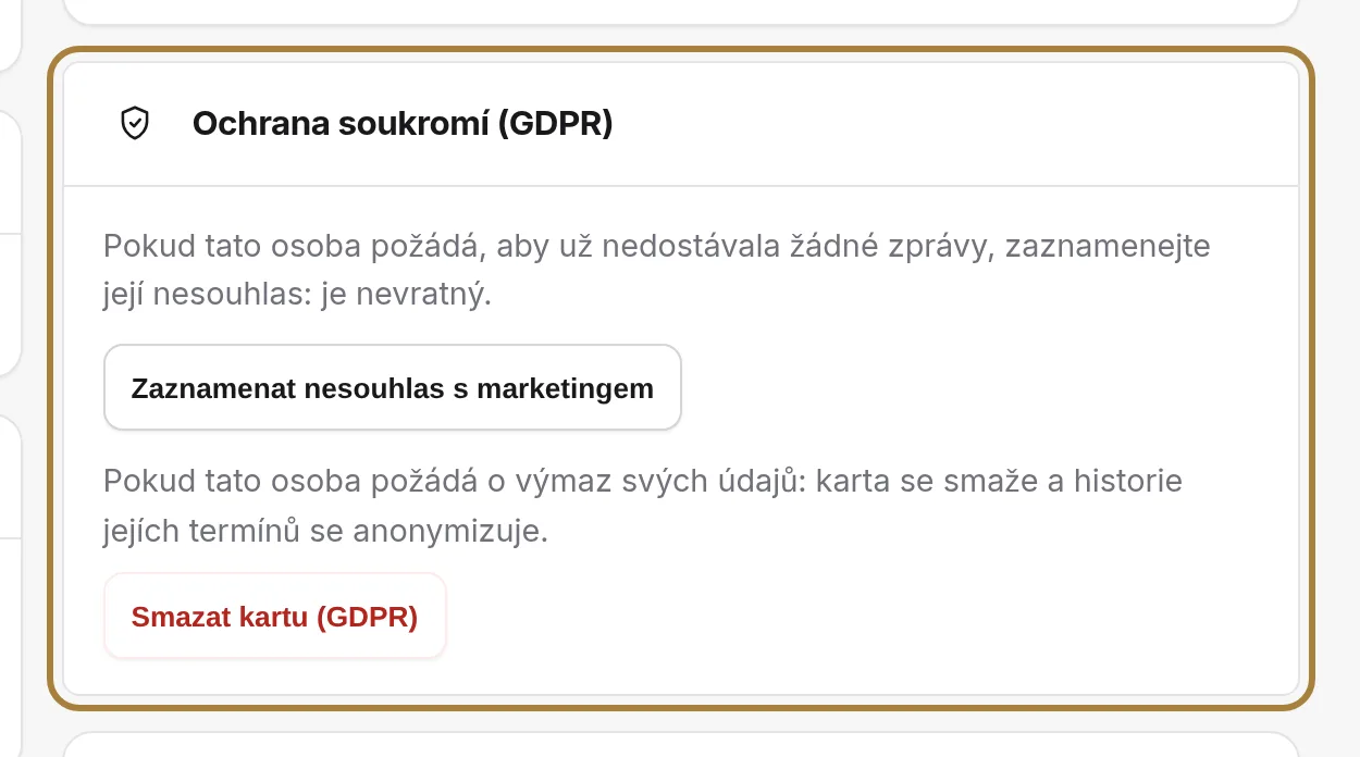 Ochrana soukromí: námitka proti marketingu a smazání.