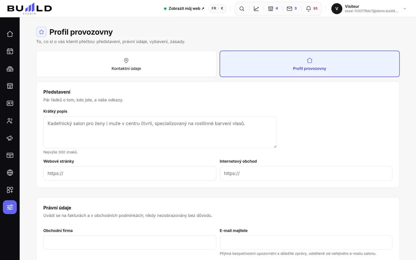 Profil provozovny.