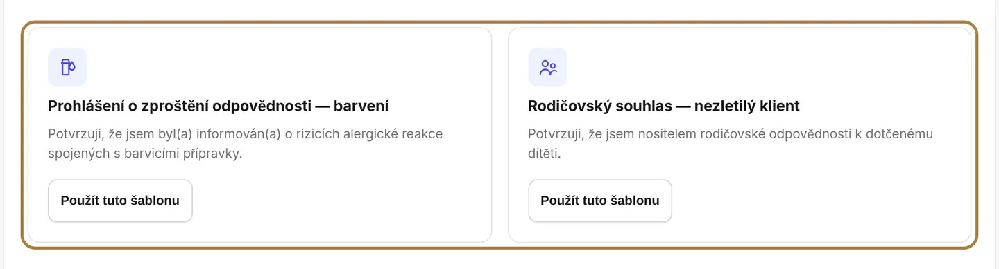 Dvě hotové šablony: barvení a nezletilý.