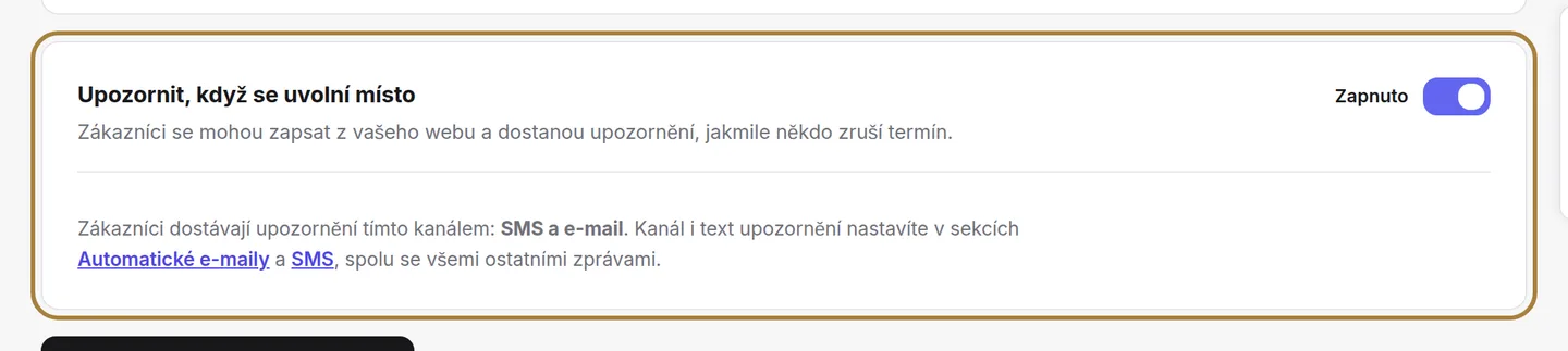 Zapnutí, vypnutí a volba kanálu výstrah.
