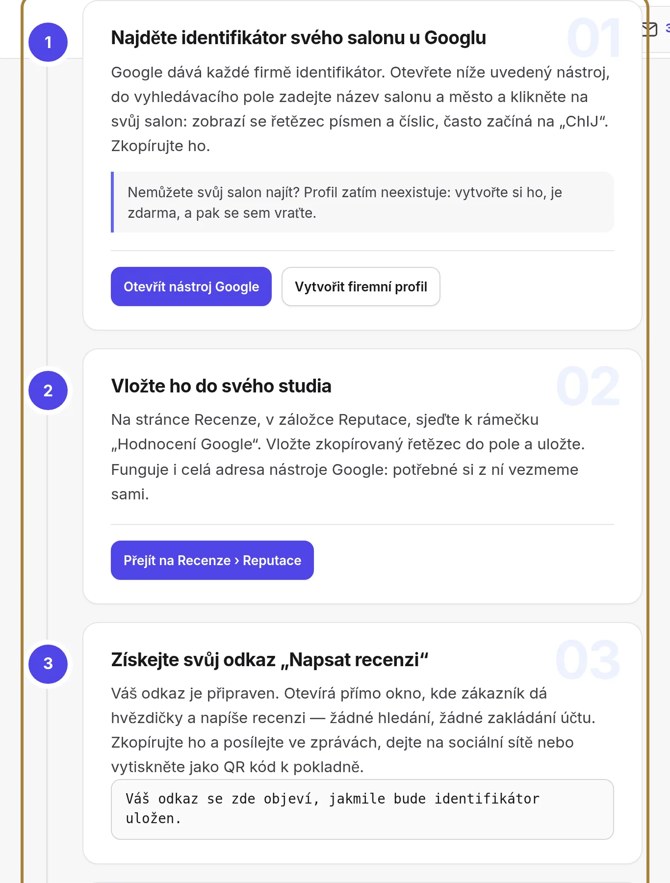 Pět kroků, v pořadí.