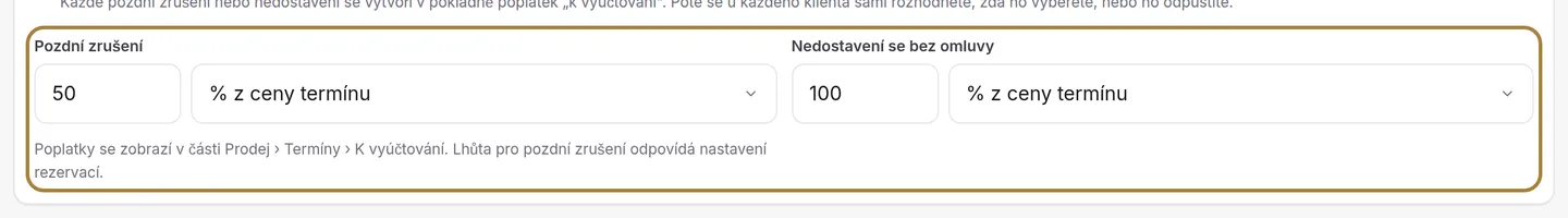 Poplatky za zrušení a nedostavení se.