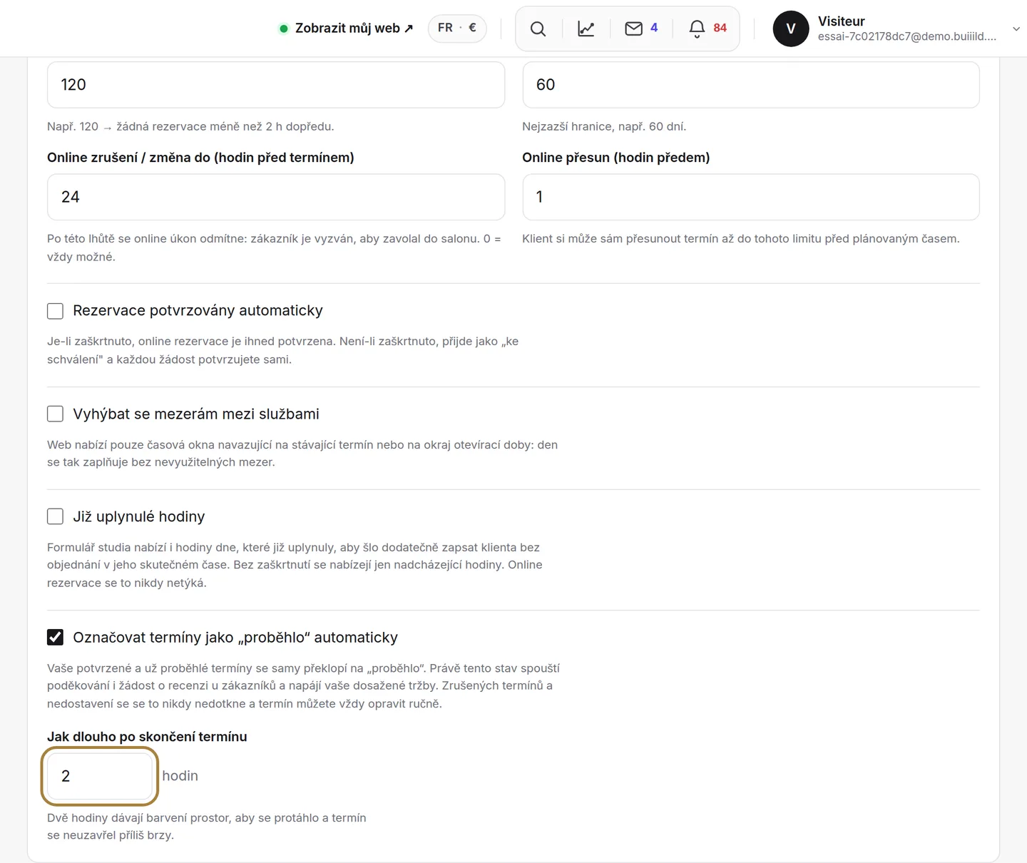 Automatický přechod na „proběhlo“.