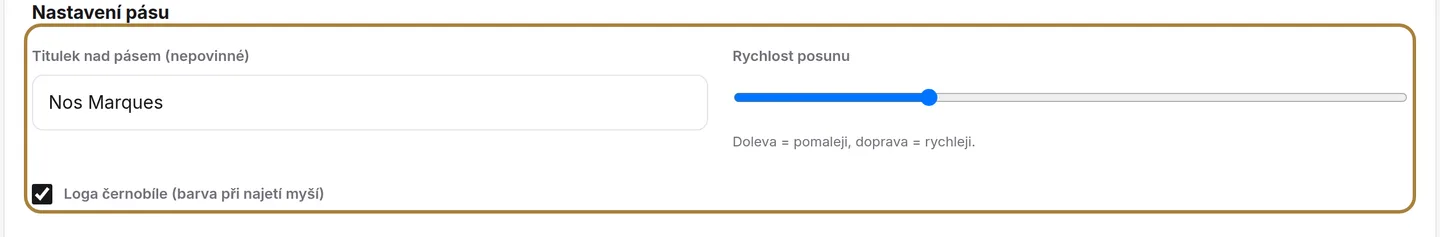 Pruh značek: titulek, rychlost, černobílý režim.