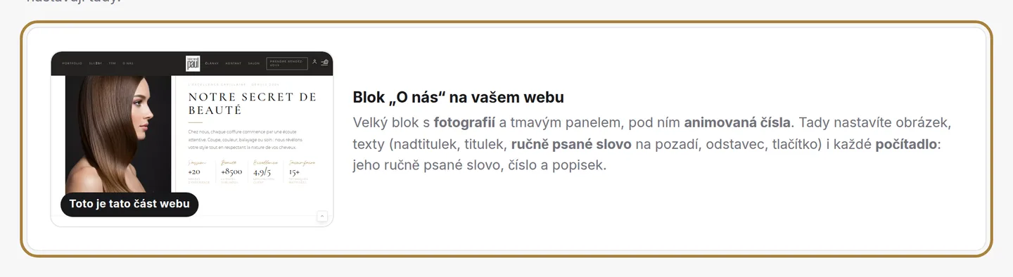 Živý náhled sekce, aktualizovaný po každém uložení.