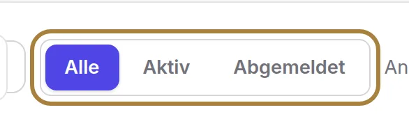Alle, aktiv, abgemeldet.