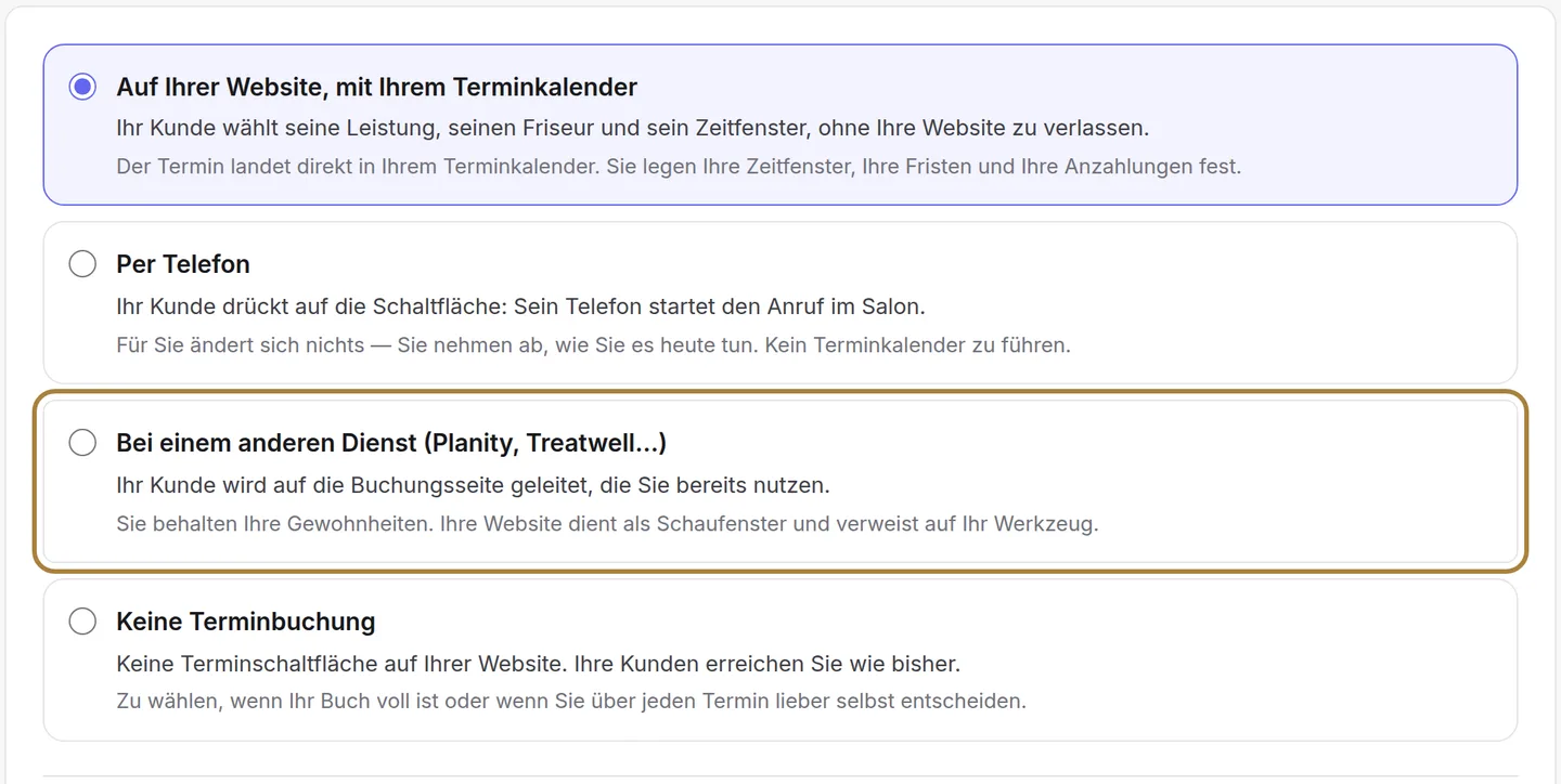 Über einen anderen Dienst: Ihre Website verweist auf Ihr gewohntes Tool.