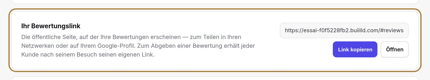 Ihr Bewertungslink, kopierbereit.