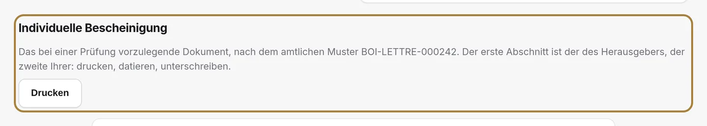 Die Bescheinigung drucken.