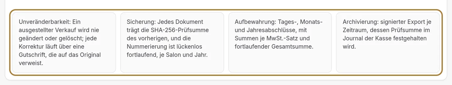 Die vier Pflichten, von der Kasse sichergestellt.