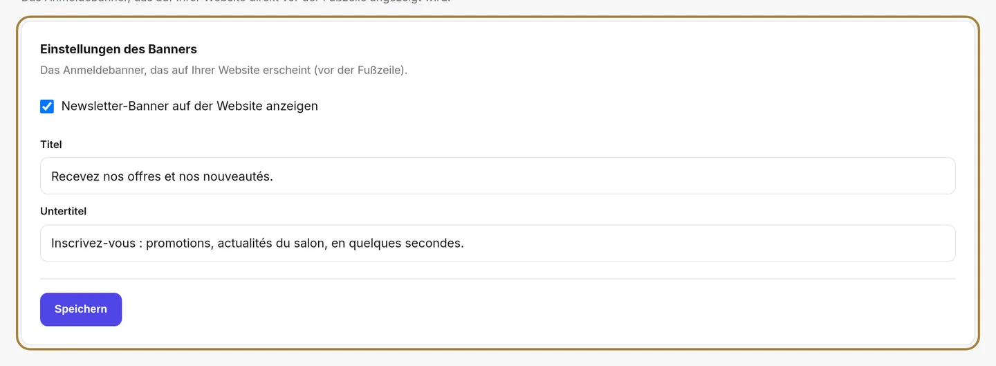 Die Einstellungen des Newsletter-Banners.