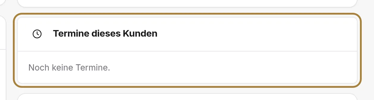 Seine Termine, kommende wie vergangene, mit Status und Preis.