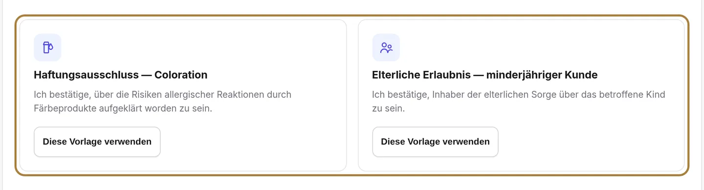 Zwei fertige Vorlagen: Coloration und Minderjährige.