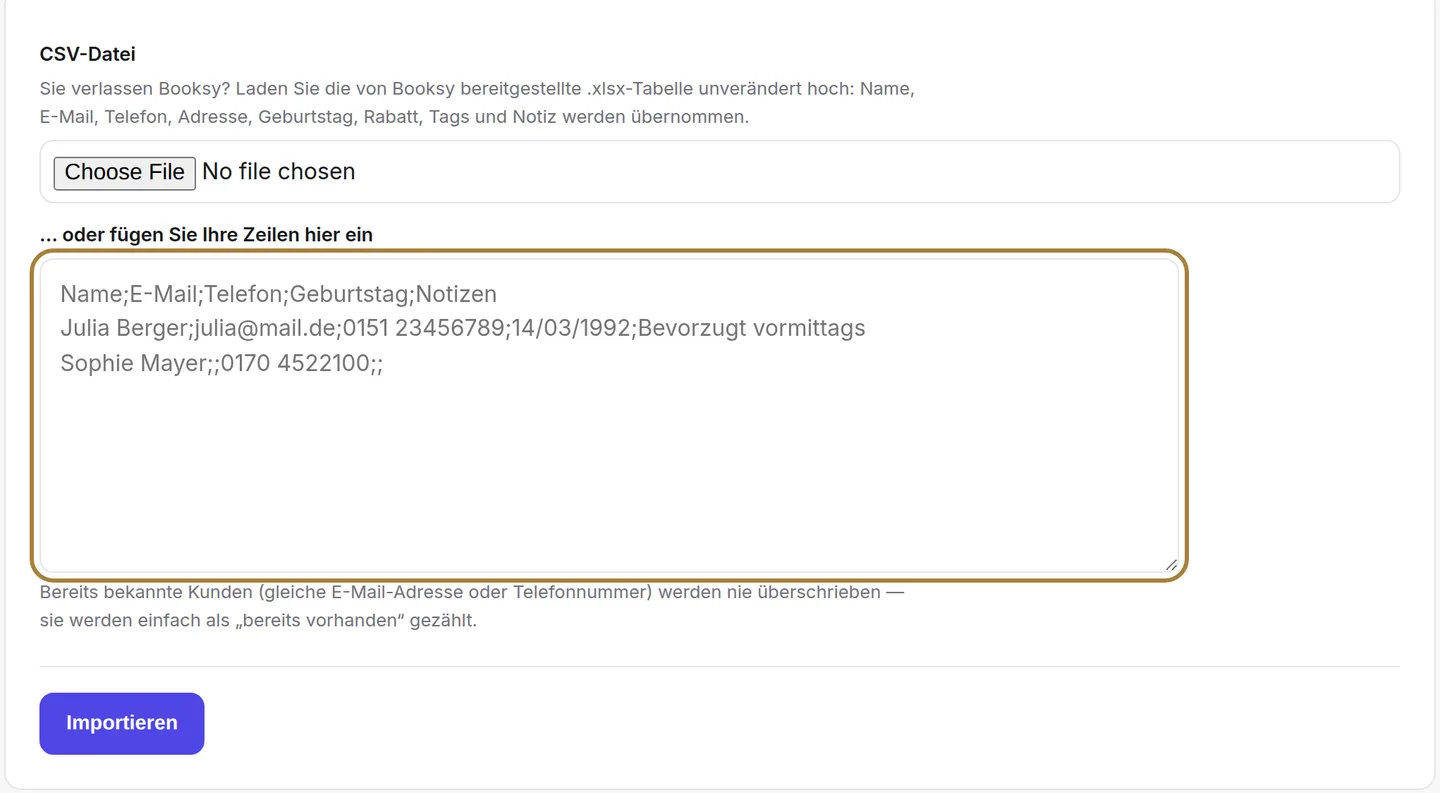Oder eine Liste von Hand einfügen, eine Person pro Zeile.