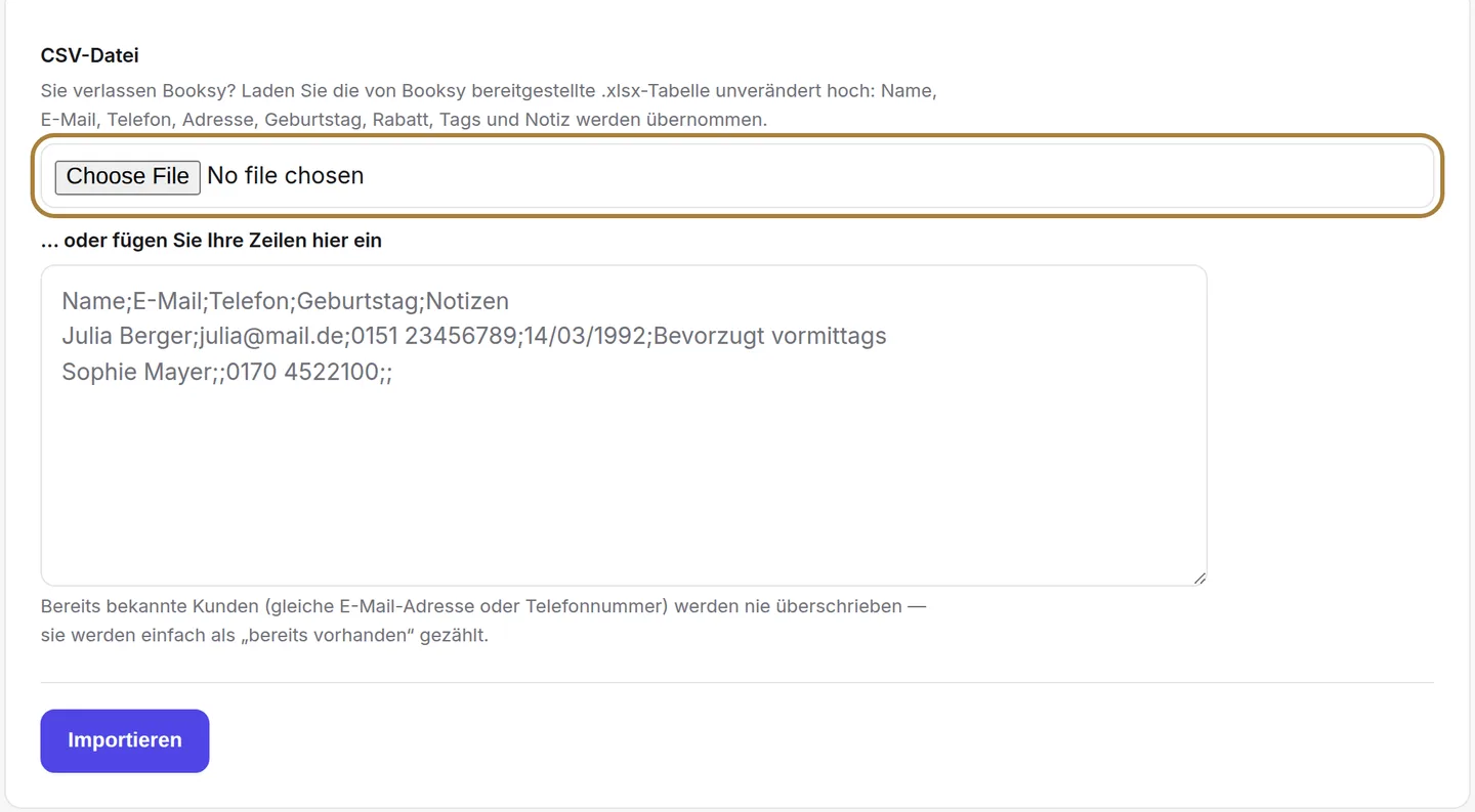 Die aus Ihrer bisherigen Software exportierte Datei.