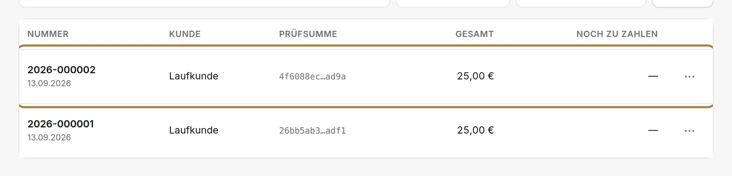Jede Zeile führt zu ihrem Beleg.