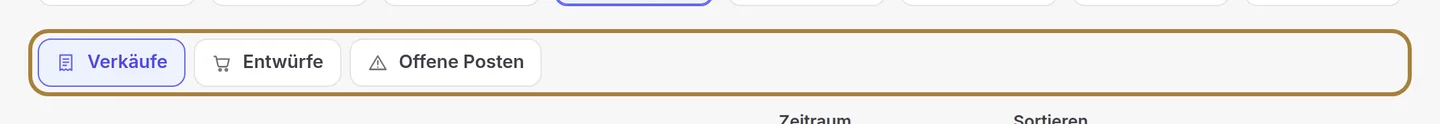 Verkäufe, Entwürfe, unbezahlte Posten.