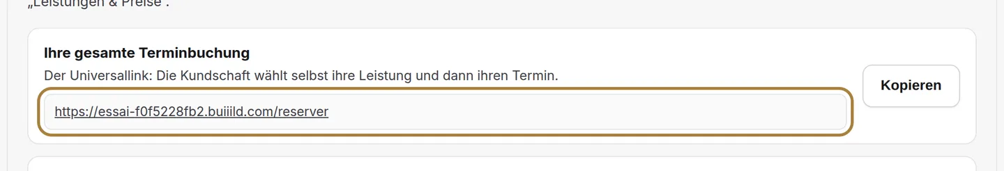 Die Adresse, unverändert — und die Schaltfläche, um sie zu kopieren.