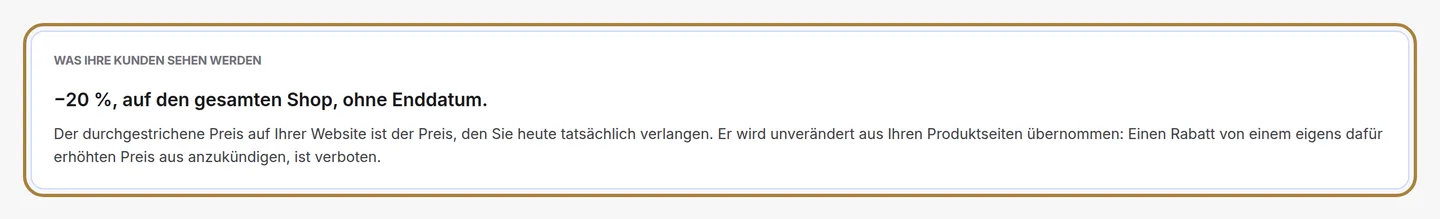 Eine Aktion: die Vorschau zeigt, was Ihre Kundinnen sehen werden.