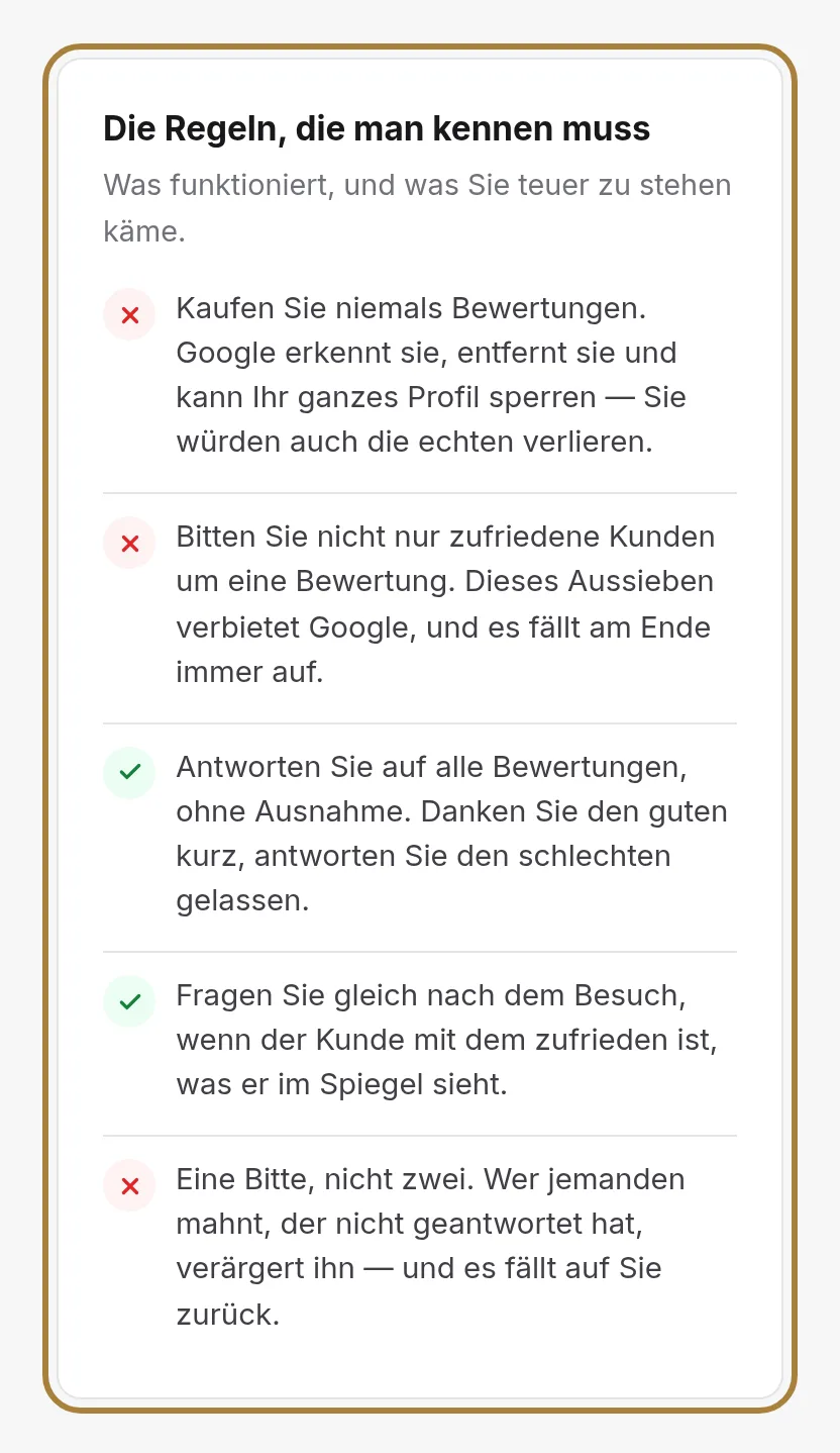 Die Regeln, die nicht überschritten werden dürfen.