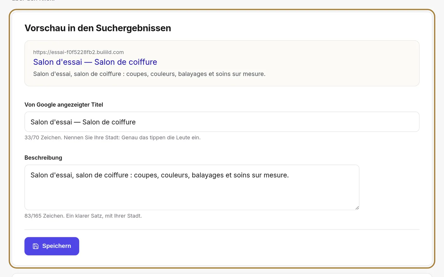 Titel und Beschreibung: Ihr Schaufenster bei Google.