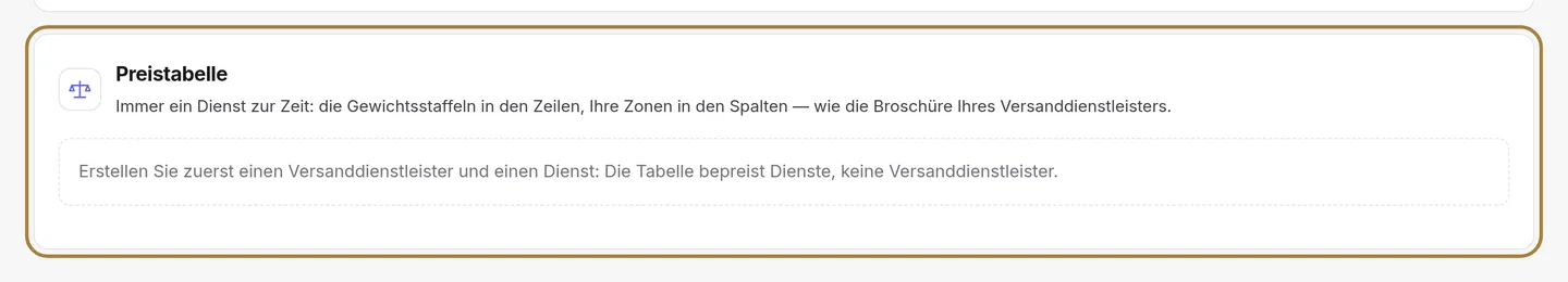 Transportdienstleister: die Preisstaffel nach Zone.