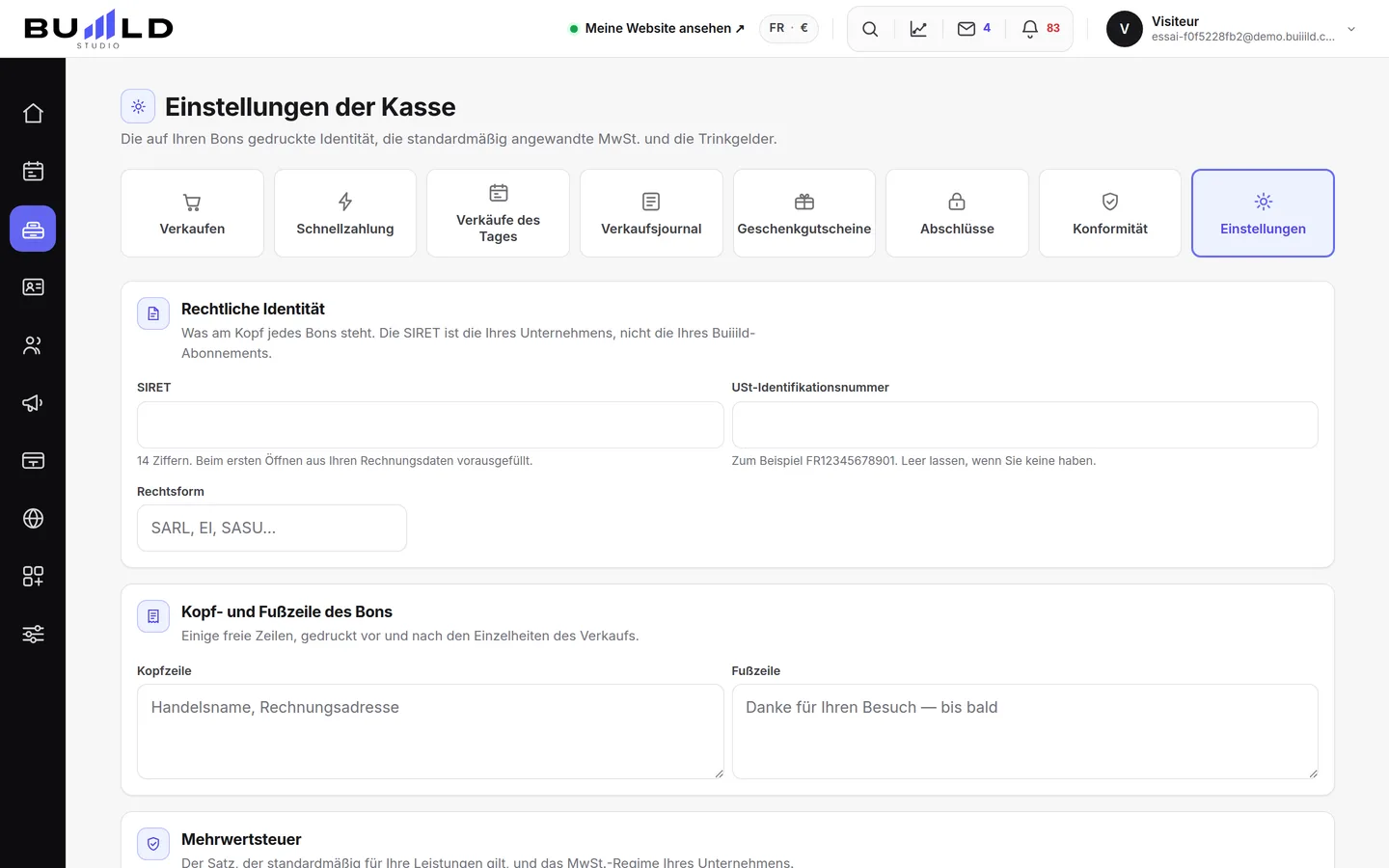 Die Kasseneinstellungen.
