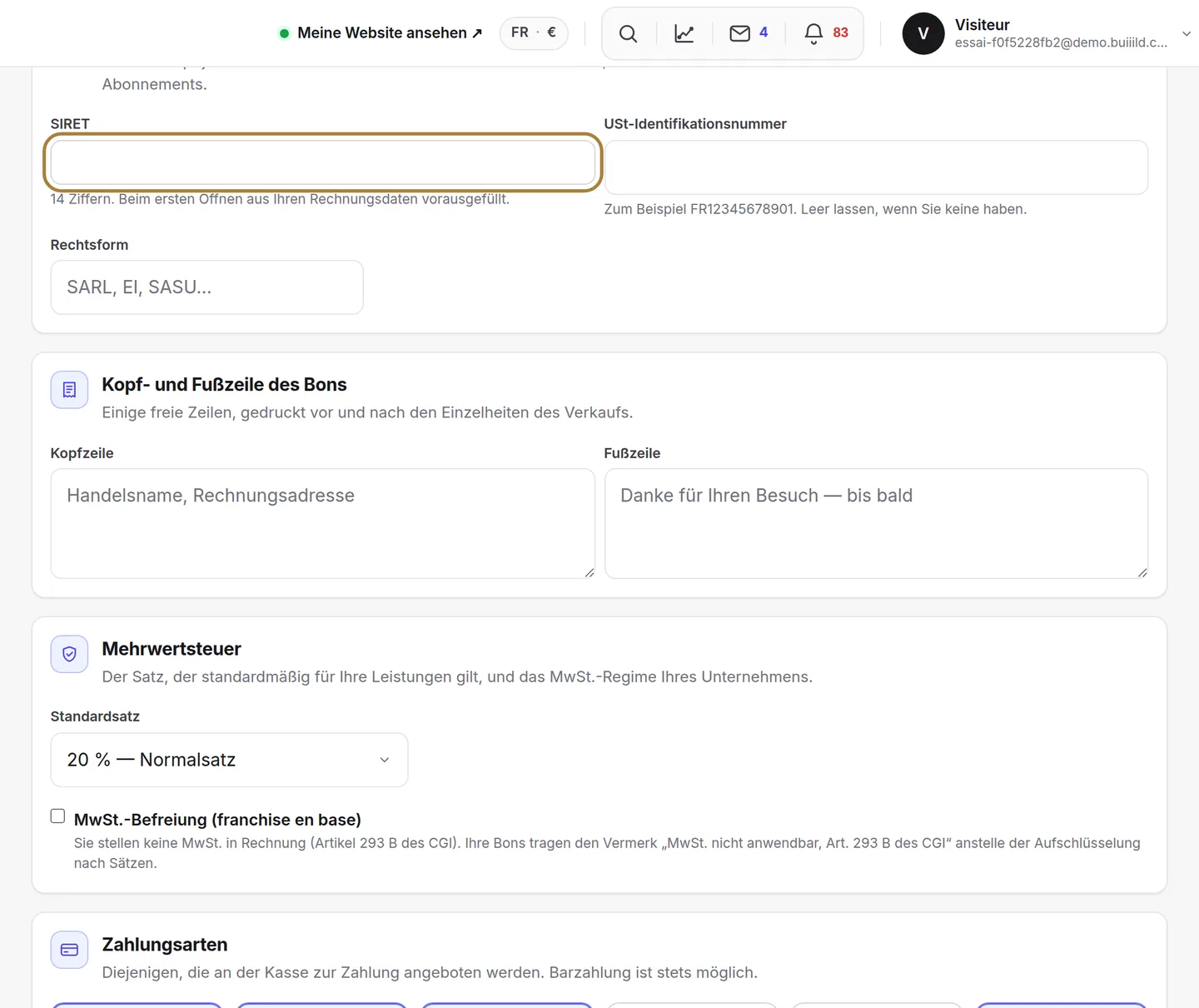 Was auf Ihren Bons gedruckt wird.