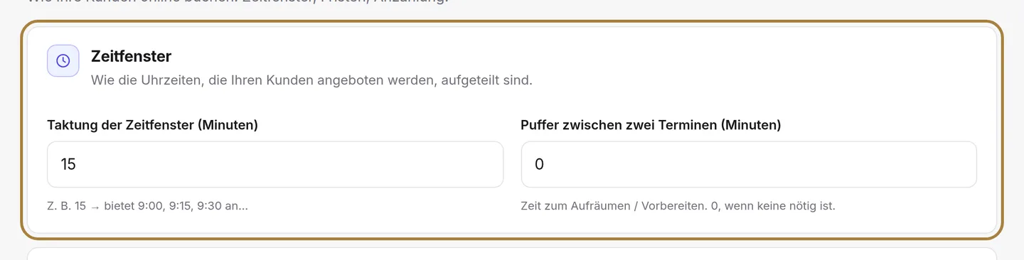 Die Zeitfenster: der Zeitraster und der Pufferabstand.