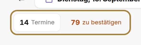 Aktive Termine, erwarteter Umsatz und zu bestätigende Anfragen.