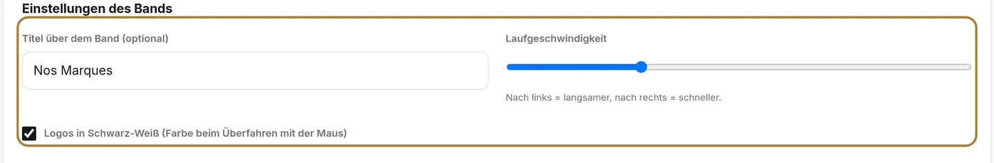 Das Markenband: Titel, Geschwindigkeit, Schwarz-Weiß.