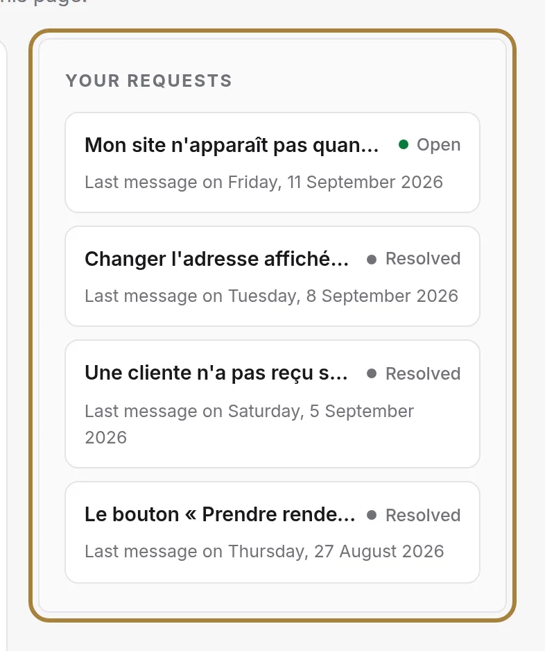 Your exchanges, with their status.