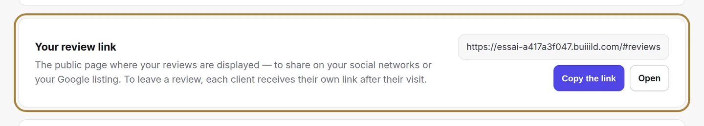 Your review link, ready to copy.