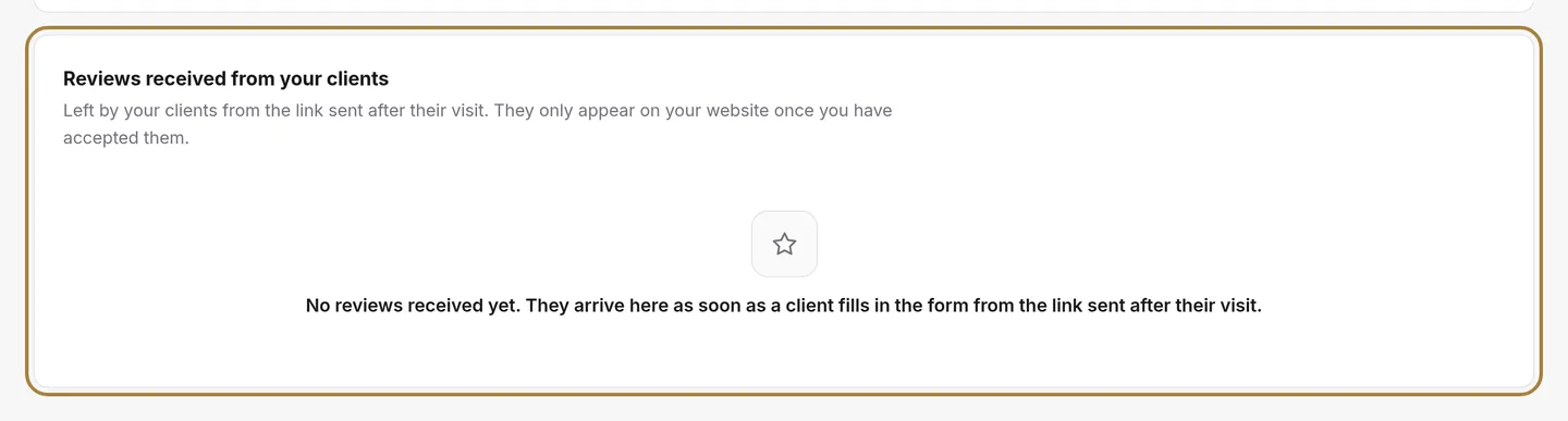 Reviews received from your clients: accept, edit, reply, delete.
