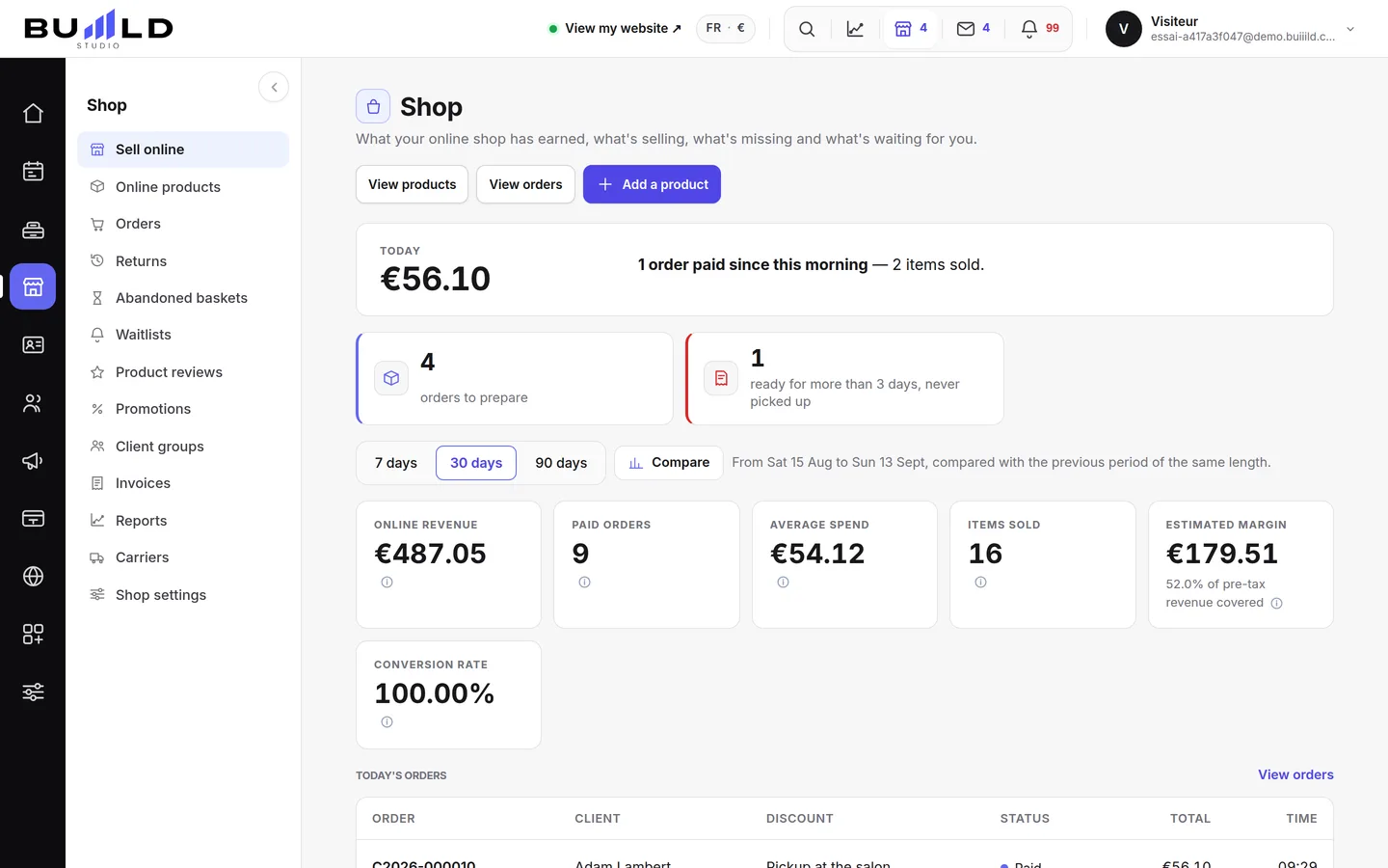 The shop's dashboard.