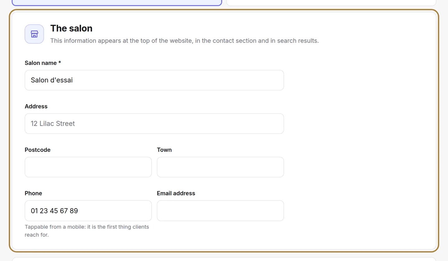 "The form: address, phone, email, networks."