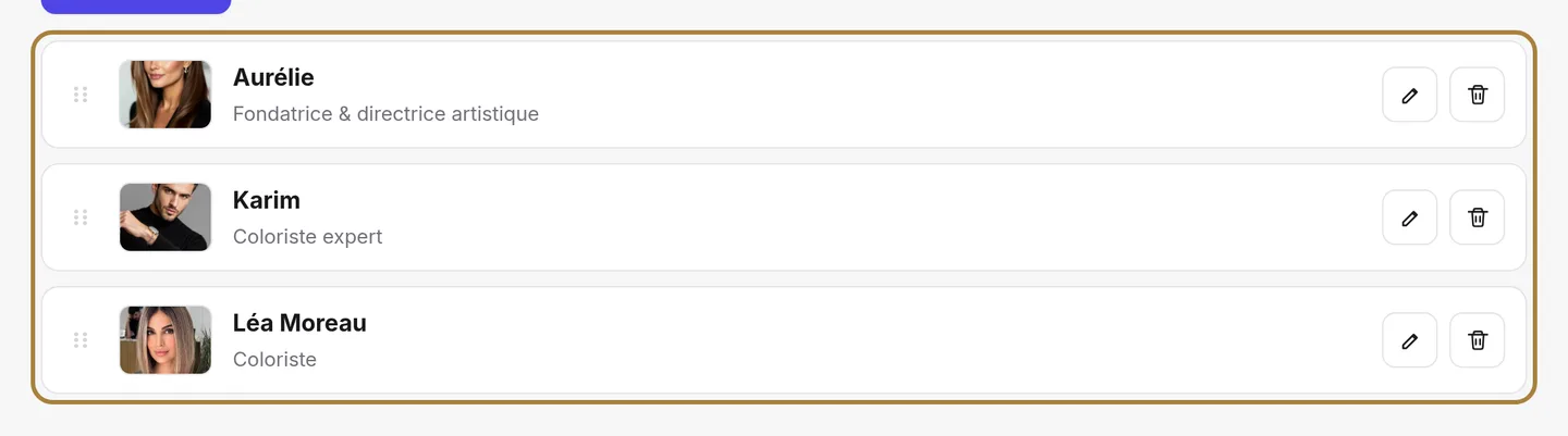 "Your team members: drag to reorder, the eye to hide."