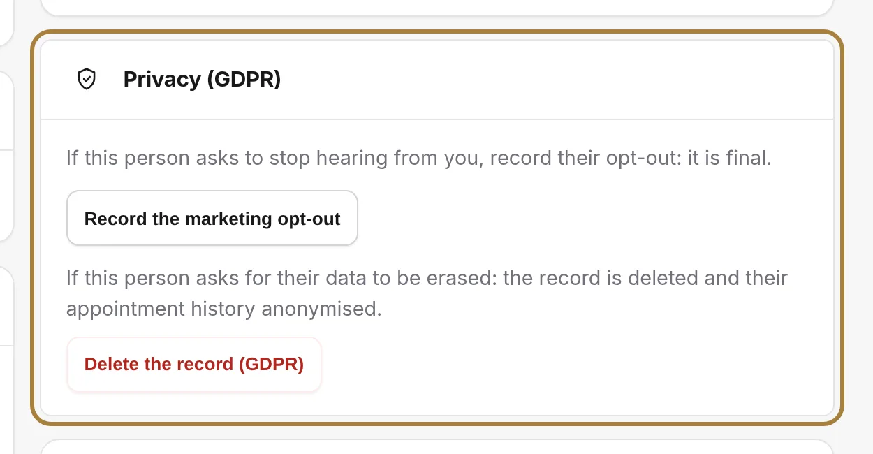 Privacy: marketing opt-out and deletion.
