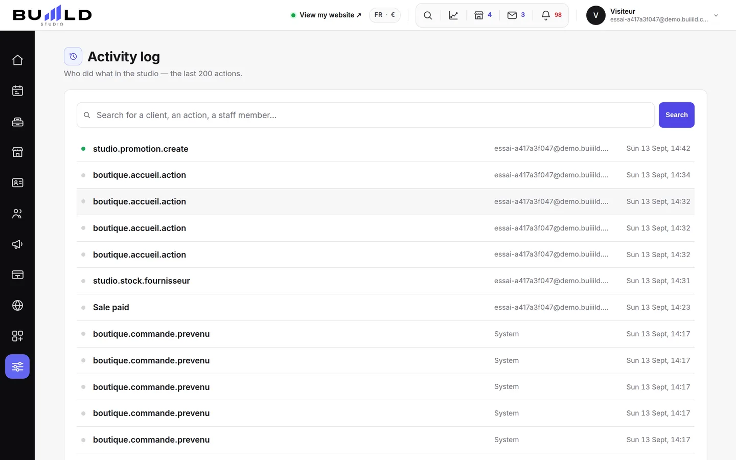 Activity history.